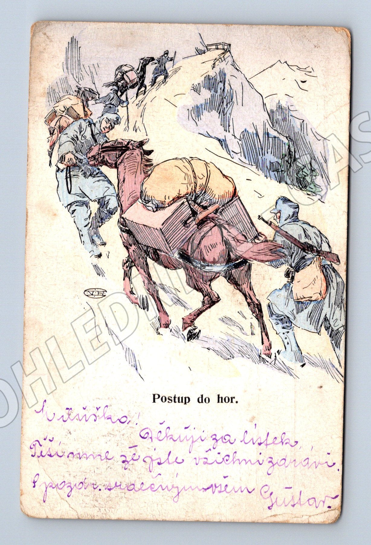 Pohlednice vojáci postup do hor I. sv. válka 1916 (P4255)