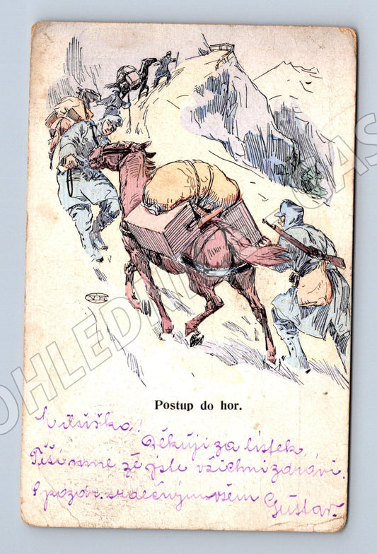 Pohlednice vojáci postup do hor I. sv. válka 1916 (P4255)