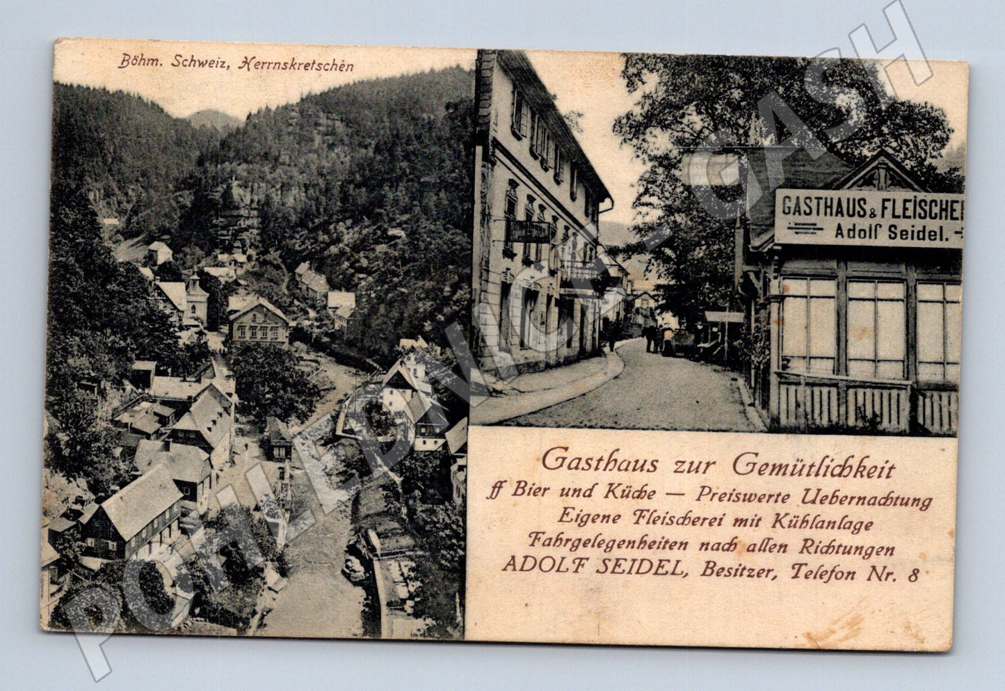 Pohlednice Hřensko Herrnskretschen Gasthaus Adolf Seidel 1908 (P4257)