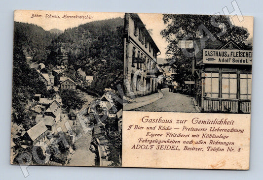 Pohlednice Hřensko Herrnskretschen Gasthaus Adolf Seidel 1908 (P4257)