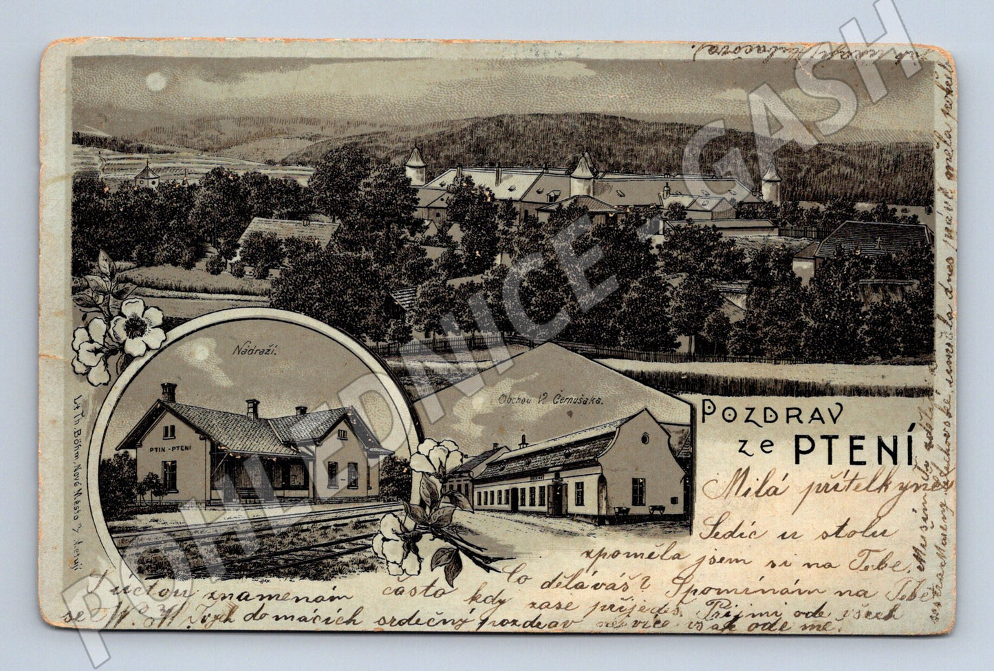 Pohlednice Ptení nádraží a celkový pohled 1909 (P4258)