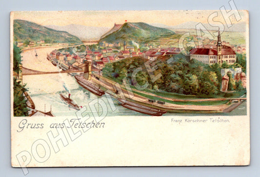 Pohlednice Děčín panorama Labe most 1898 (P4262)