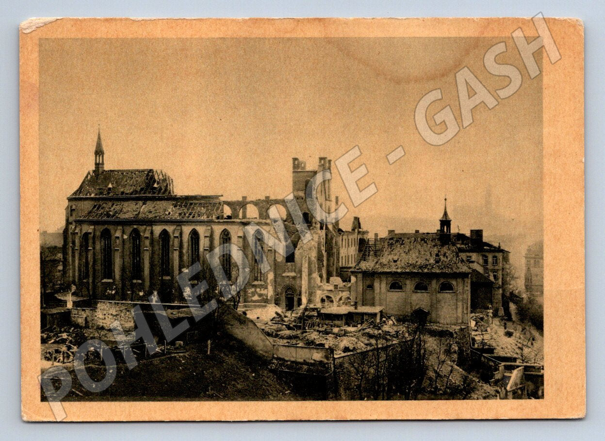 Postcard of Emmaus in Prague after the bombing of 1945, historical (ST3272)