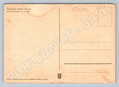 Postcard of Emmaus in Prague after the bombing of 1945, historical (ST3272)