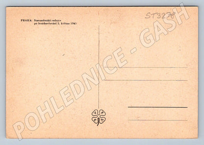 Postcard Old Town Hall Prague 1945 damaged astronomical clock (ST3278)