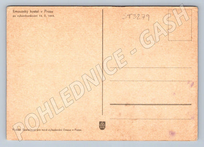 Postcard Emmaus Church Prague after bombing 1945 (ST3279)