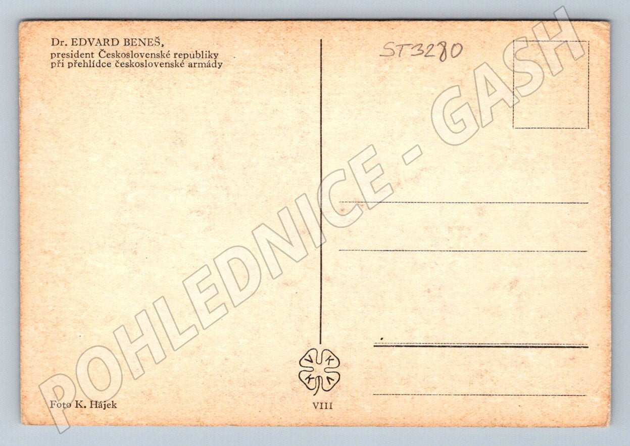 Postcard Dr Edvard Beneš President of the Czechoslovak Republic historical (ST3280)