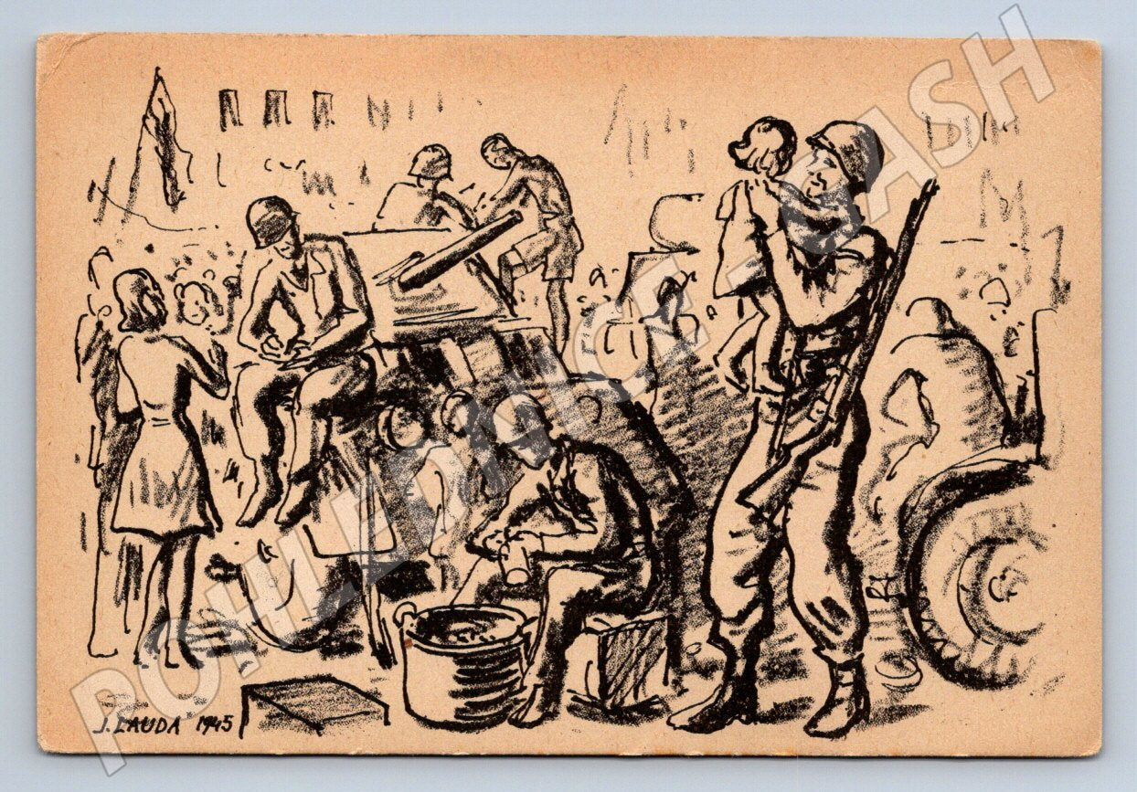 Postcard A Tichý 1945 historical drawing original (ST3282)