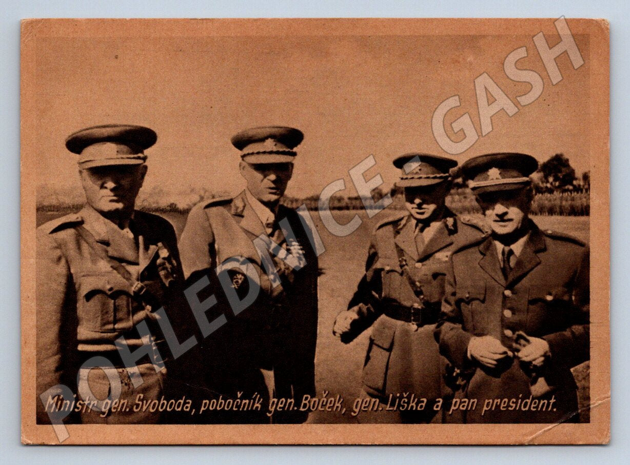 Postcard Gen. Svoboda, Gen. Boček, Gen. Liška and the President (ST3284)