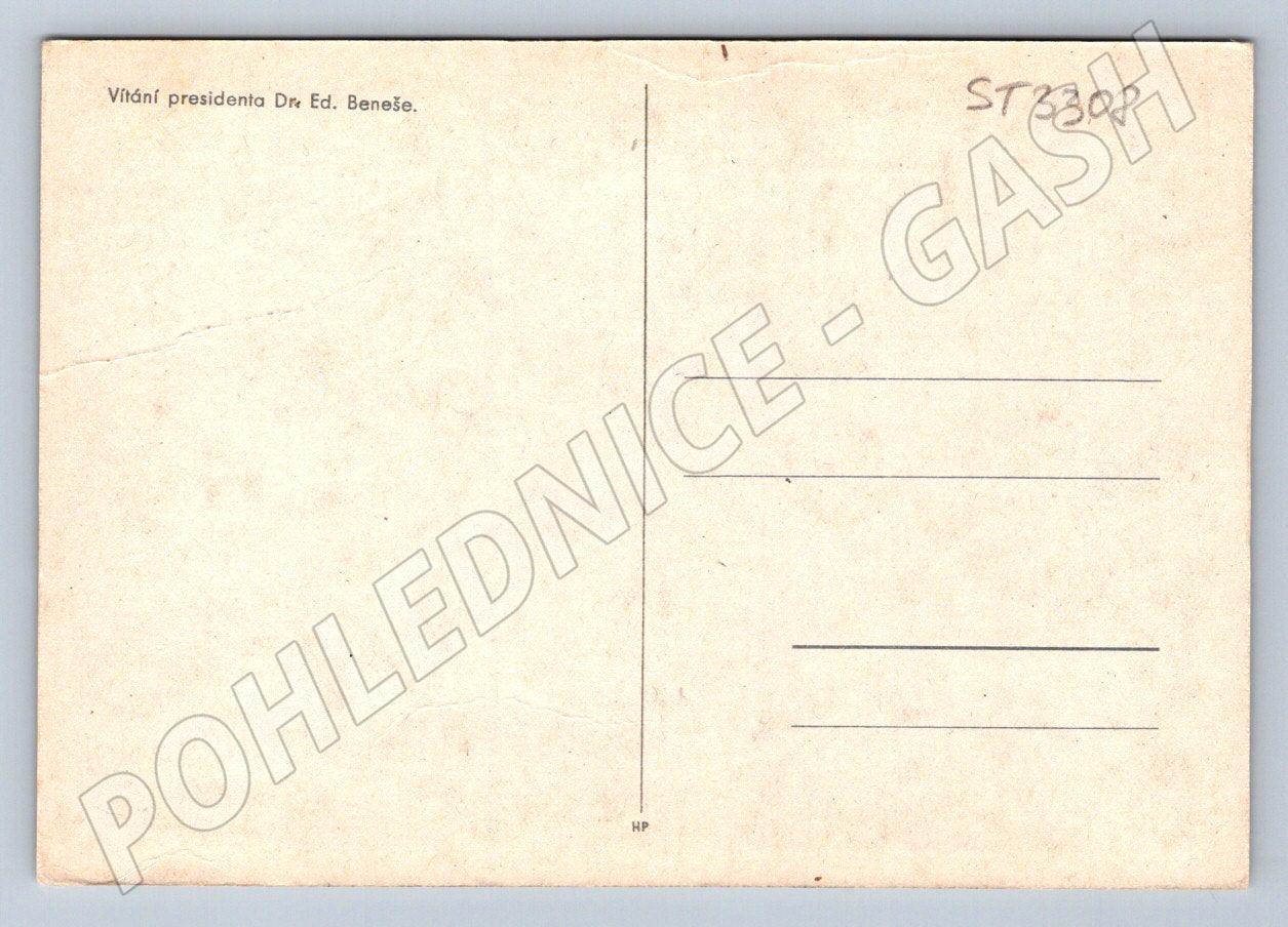 Postcard President Edvard Beneš welcomed by the crowd, historical (ST3308)