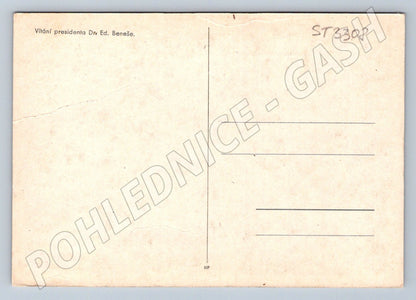 Postcard President Edvard Beneš welcomed by the crowd, historical (ST3308)