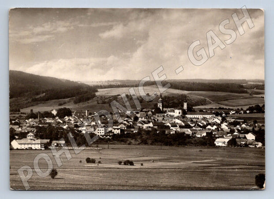 Postcard scene with churches black and white 1968 (ST3349)