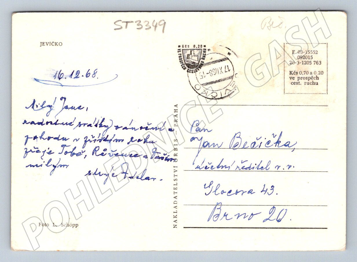 Postcard scene with churches black and white 1968 (ST3349)