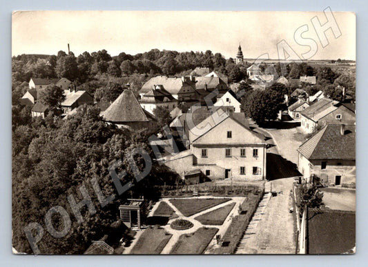 Postcard of the castle grounds, village scenery and church tower (ST3350)