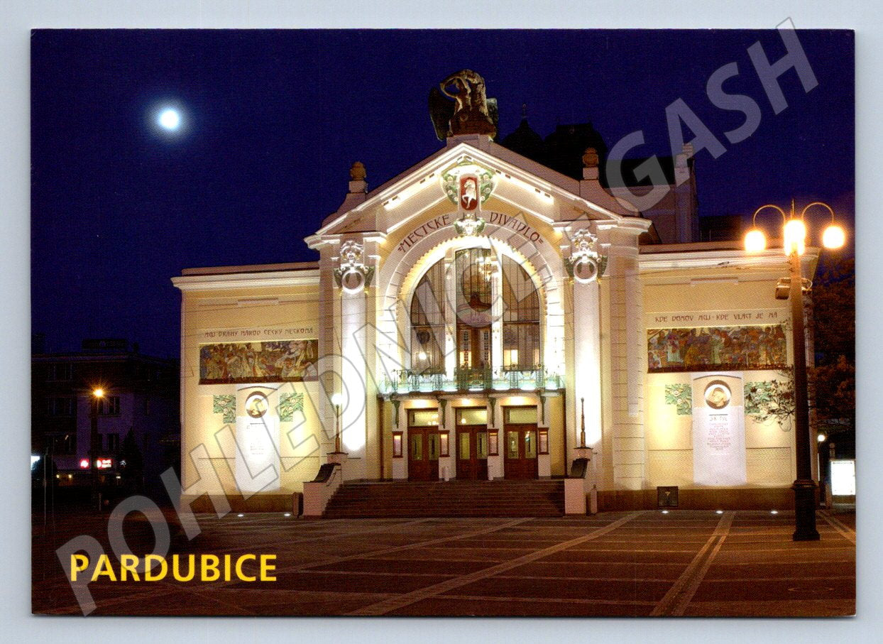 Postcard Pardubice night view historical building (ST3360)
