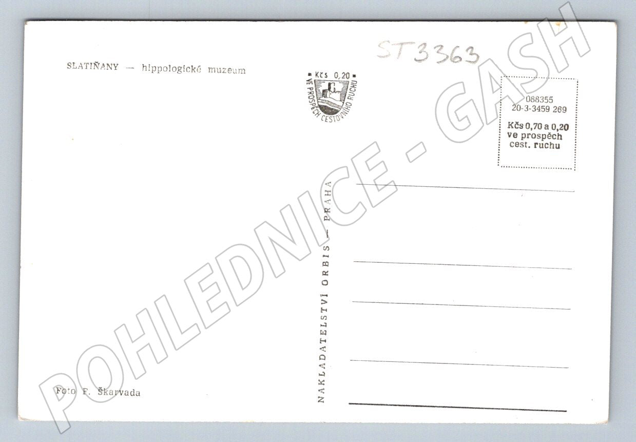 Postcard Slatiňany Castle with a horse statue, black and white (ST3363)