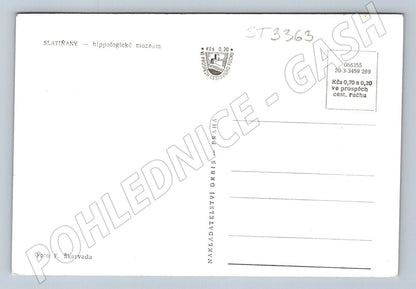 Postcard Slatiňany Castle with a horse statue, black and white (ST3363)