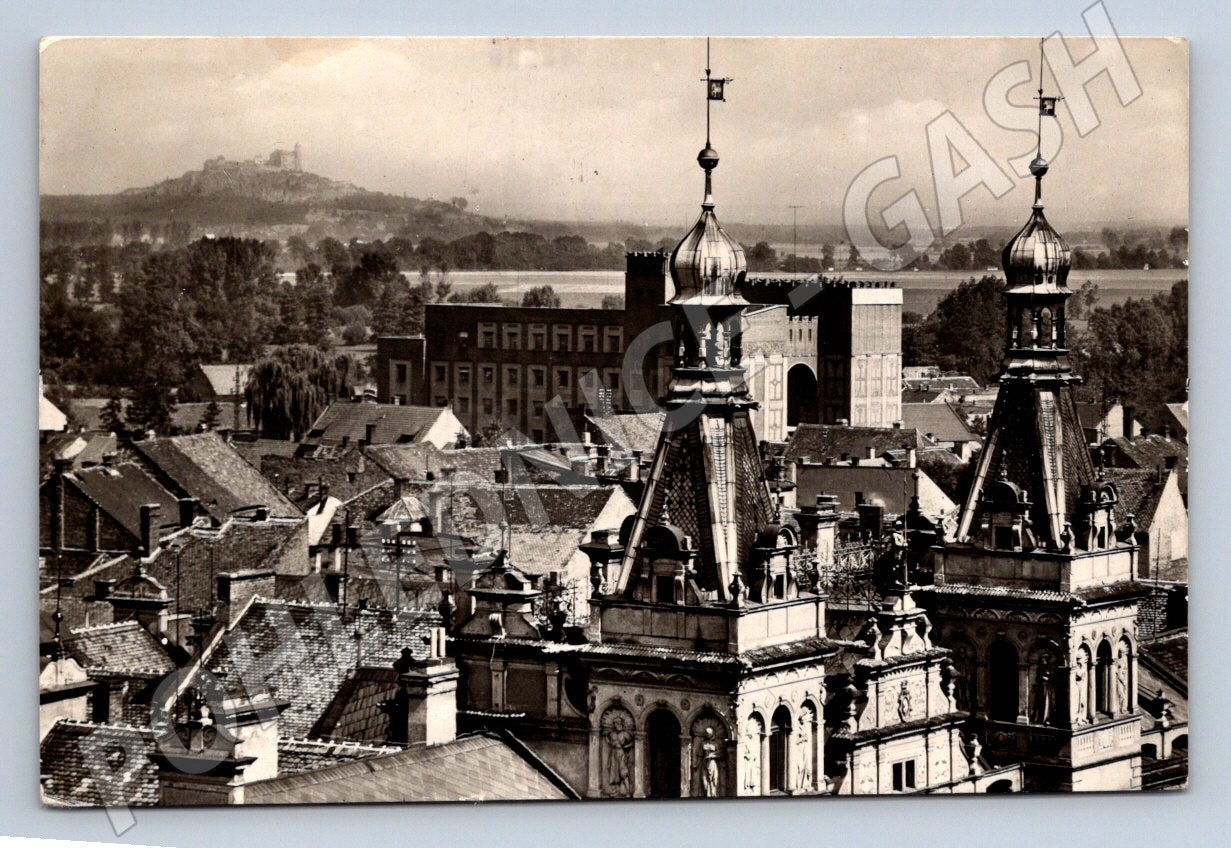 Postcard Pardubice with the town hall and Kunětice Mountain, Czech Republic until 1950 (ST3379)