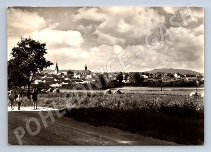 Postcard, older black and white postcard of a Czech city with towers (ST3383)