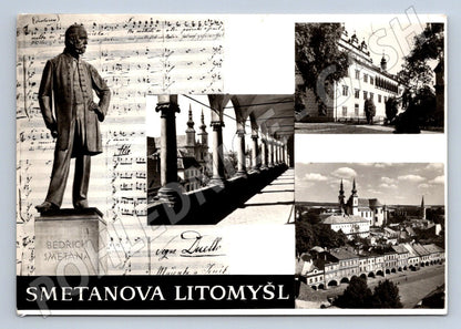 Postcard Smetana's Litomyšl statue of Bedřich Smetana and the castle (ST3386)