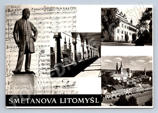 Postcard Smetana's Litomyšl statue of Bedřich Smetana and the castle (ST3386)
