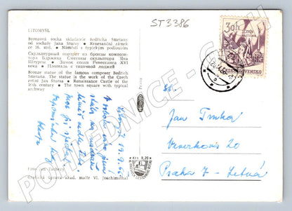 Postcard Smetana's Litomyšl statue of Bedřich Smetana and the castle (ST3386)