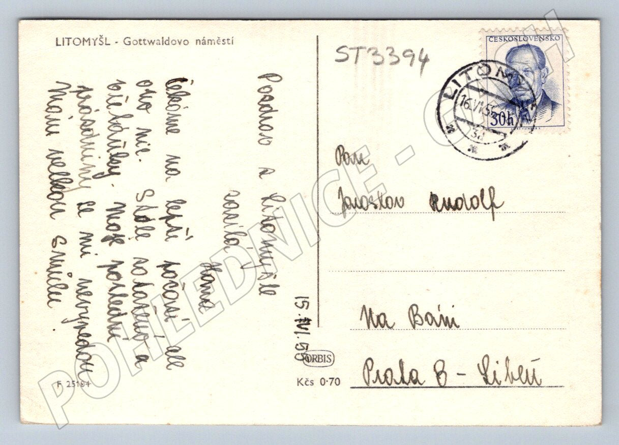 Postcard Gotwald Square Litomyšl Czech Republic before 1950 (ST3394)