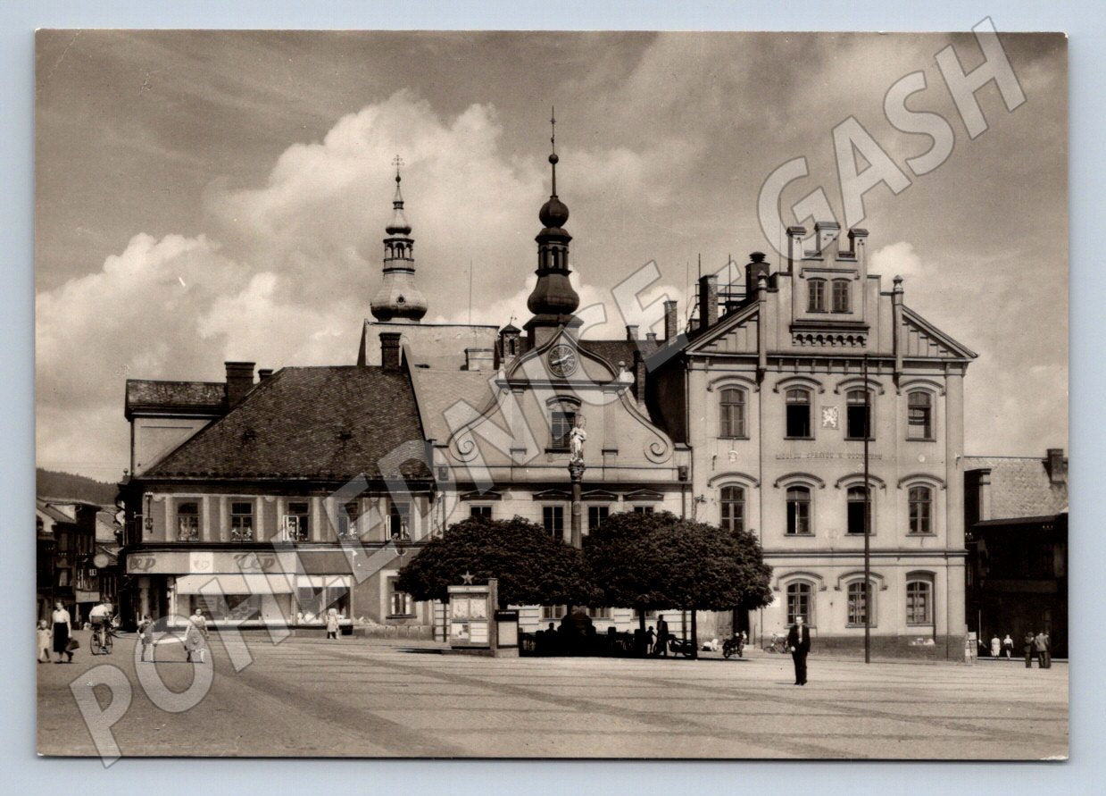 Postcard Czech Třebová Square of Peace, historical (ST3404)
