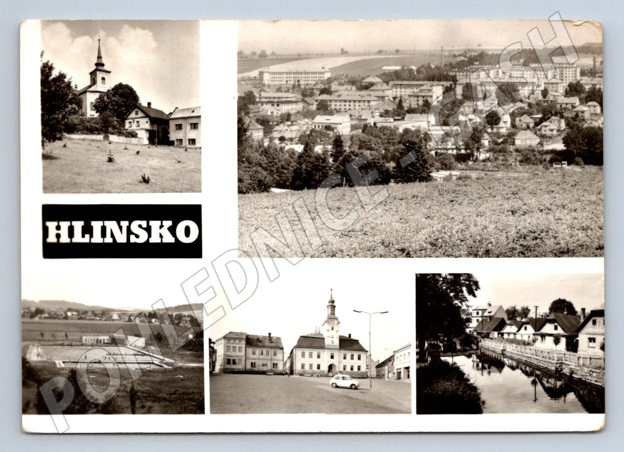 Postcard Hlinsko black and white collage of the city (ST3408)
