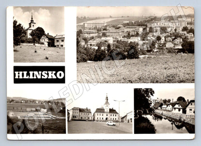 Postcard Hlinsko black and white collage of the city (ST3408)