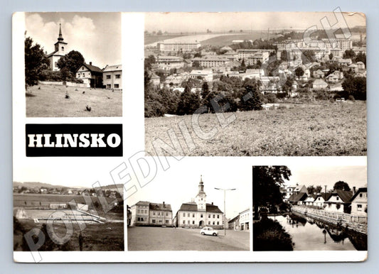 Postcard Hlinsko black and white collage of the city (ST3408)