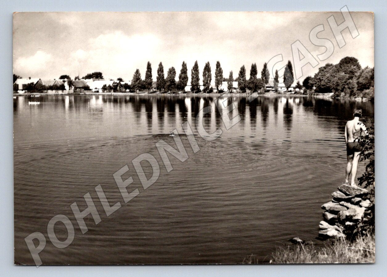 Postcard of a pond and a bathing man (ST3409)