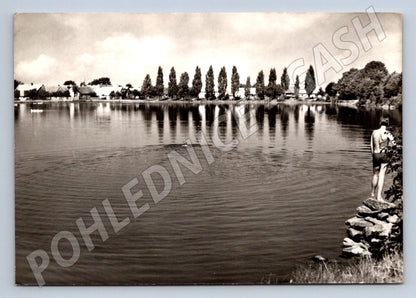 Postcard of a pond and a bathing man (ST3409)