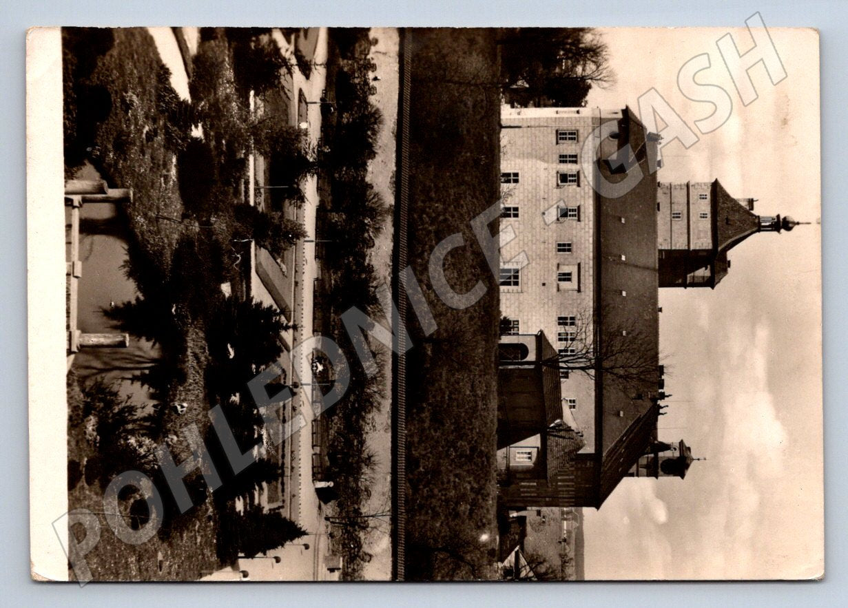 Postcard Pardubice Castle black and white stamp Czechoslovakia (ST3416)