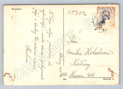 Postcard Pardubice Castle black and white stamp Czechoslovakia (ST3416)