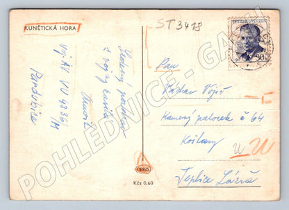 Postcard Kunětická hora castle black and white (ST3418)