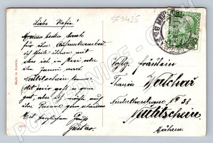 Handwritten ethnographic postcard with folk costumes (ST3425)