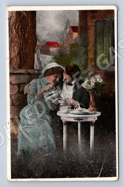 Postcard loving couple at the table ethnography (ST3426)