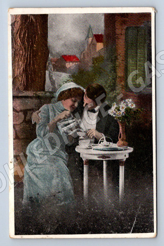 Postcard loving couple at the table ethnography (ST3426)