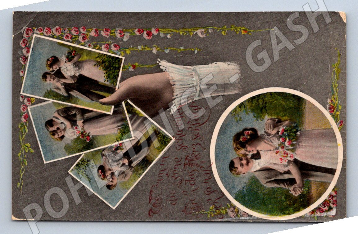 Ethnographic postcard with traditional costumes and flowers (ST3427)