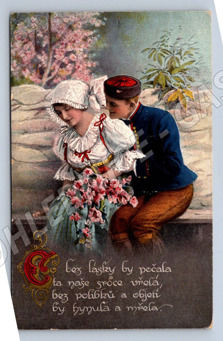 Ethnographic postcard of a loving couple in folk costumes 1928 (ST3434)