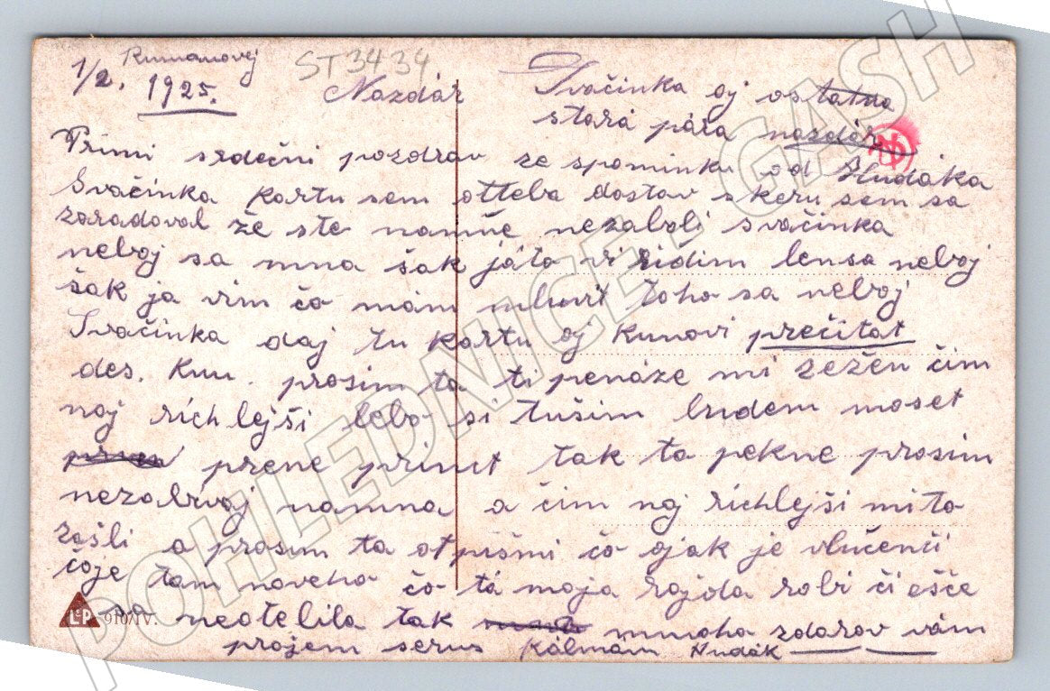 Ethnographic postcard of a loving couple in folk costumes 1928 (ST3434)