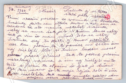 Ethnographic postcard of a loving couple in folk costumes 1928 (ST3434)