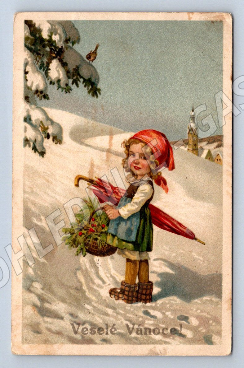 Postcard with a little girl, Czechoslovakia, small format, until 1950 (ST3442)