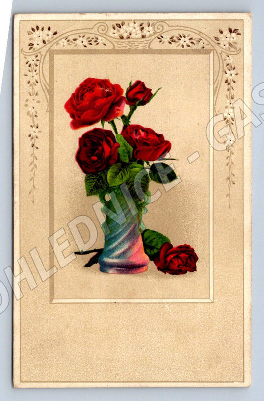 Postcard rose colored small format before 1950 used (ST3451)