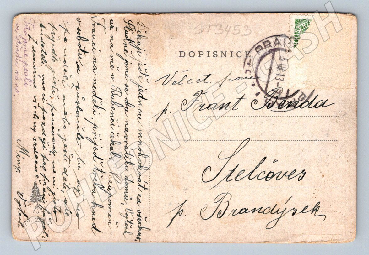 Postcard painted genre motif New Year's card 1913 (ST3453)