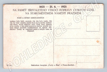 Postcard 1921 300 years since the execution of the Czech lords of the Old Town (ST3467)