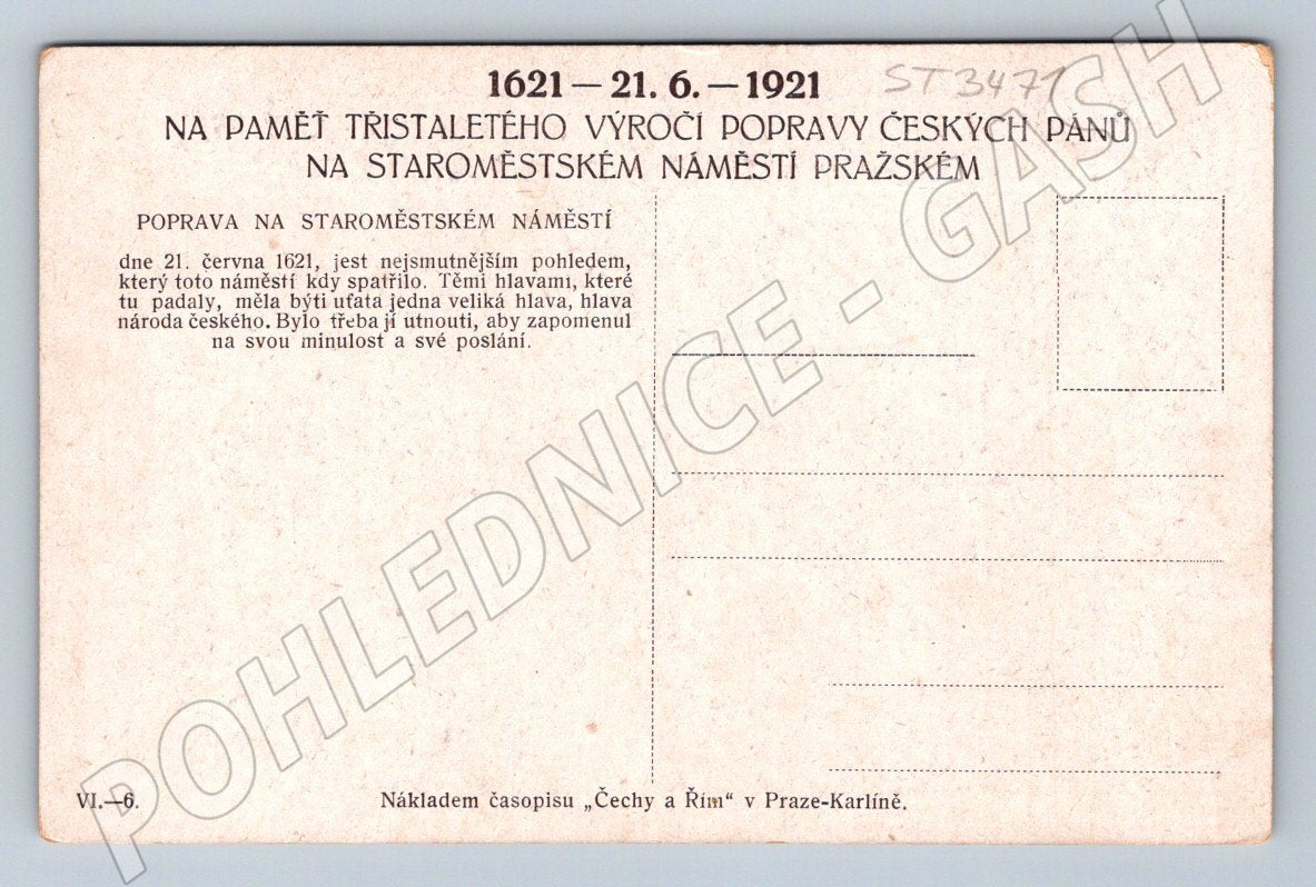 Postcard execution of Czech lords 1621 – 1921 Prague (ST3471)