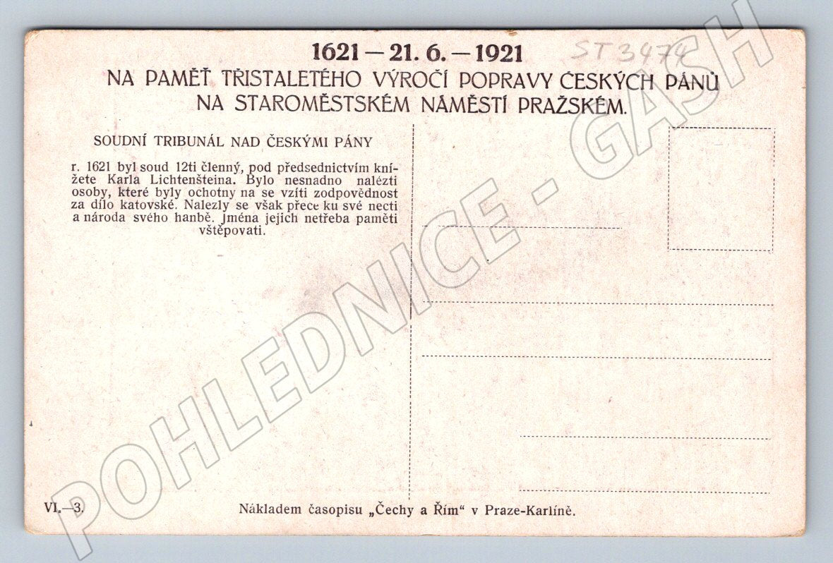 Postcard court tribunal over the Czech lords 1621 – 1921 (ST3474)