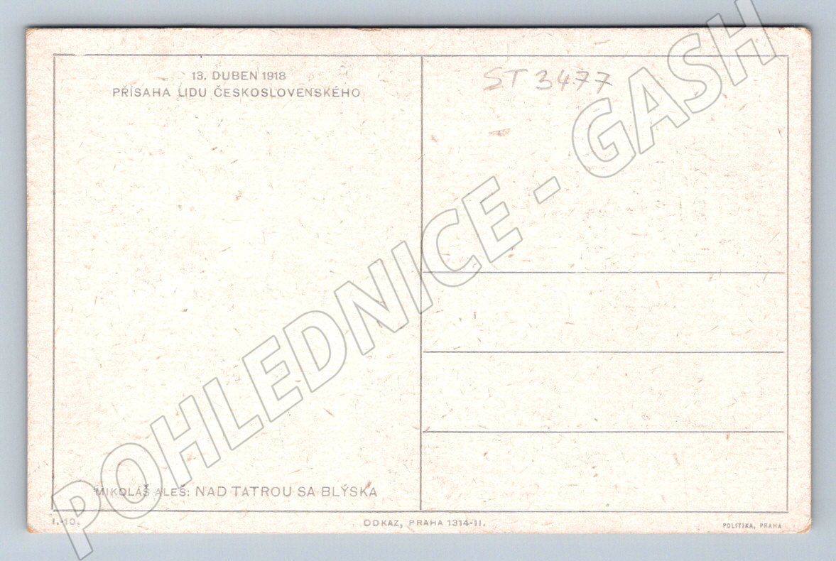 Postcard Mikoláš Aleš – Lightning over the Tatras 1918 (ST3477)